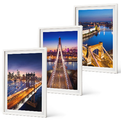 Set di 3 quadri Città di notte ponti fiumi