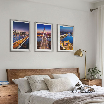 Set di 3 quadri Città di notte ponti fiumi