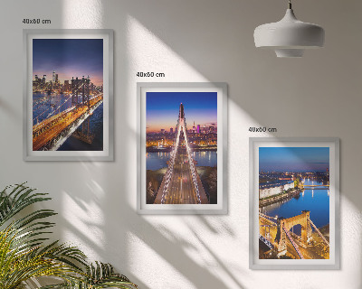 Set di 3 quadri Città di notte ponti fiumi