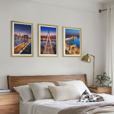Set di 3 quadri Città di notte ponti fiumi