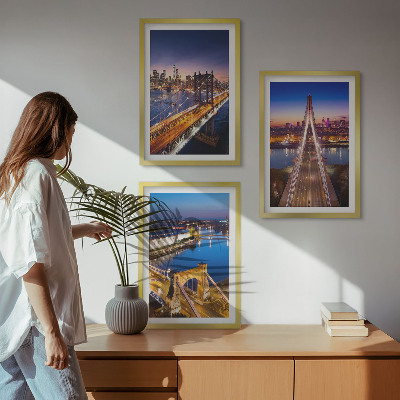 Set di 3 quadri Città di notte ponti fiumi
