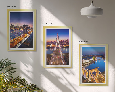 Set di 3 quadri Città di notte ponti fiumi