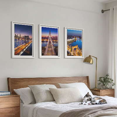 Set di 3 quadri Città di notte ponti fiumi
