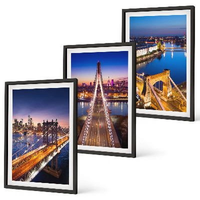 Set di 3 quadri Città di notte ponti fiumi