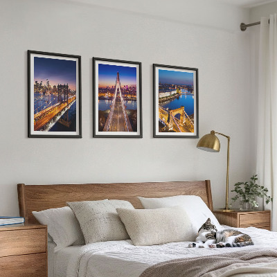 Set di 3 quadri Città di notte ponti fiumi