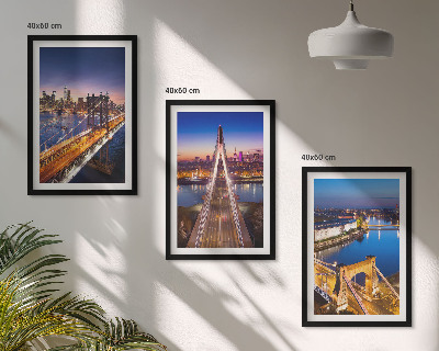 Set di 3 quadri Città di notte ponti fiumi