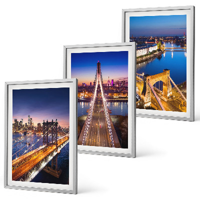 Set di 3 quadri Città di notte ponti fiumi