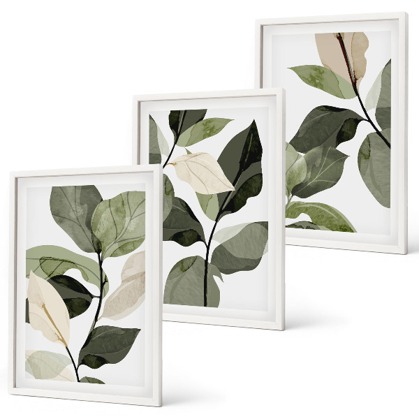 Set di 3 quadri Foglie di piante dipinte in stile boho
