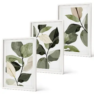 Set di 3 quadri con foglie di piante dipinte in stile boho