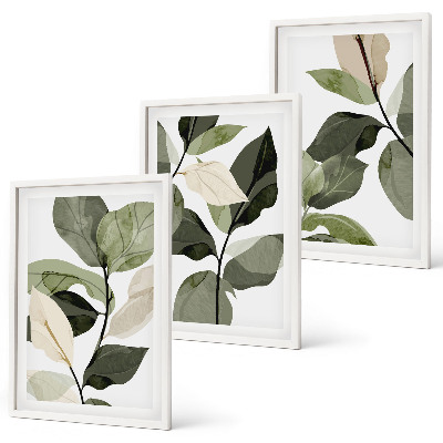 Set di 3 quadri Foglie di piante dipinte in stile boho