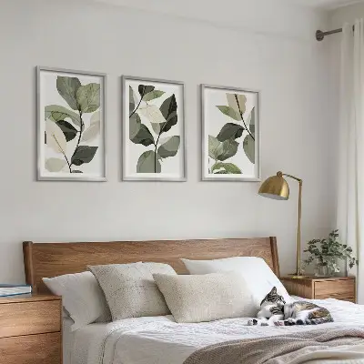Set di 3 quadri con foglie di piante dipinte in stile boho