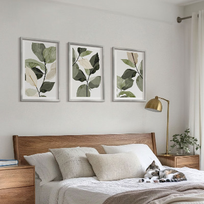Set di 3 quadri Foglie di piante dipinte in stile boho