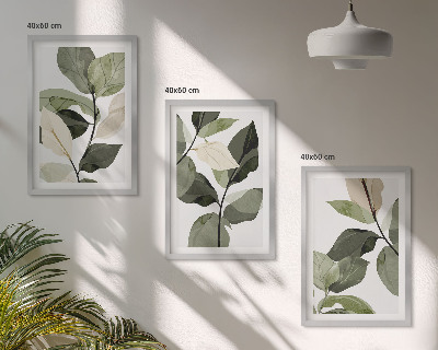 Set di 3 quadri Foglie di piante dipinte in stile boho
