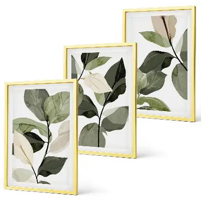 Set di 3 quadri con foglie di piante dipinte in stile boho