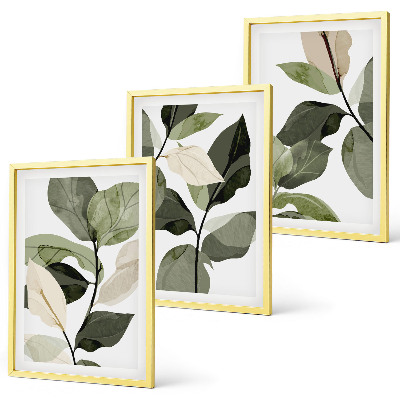 Set di 3 quadri Foglie di piante dipinte in stile boho