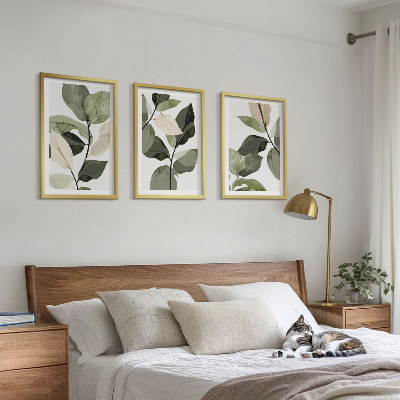 Set di 3 quadri Foglie di piante dipinte in stile boho