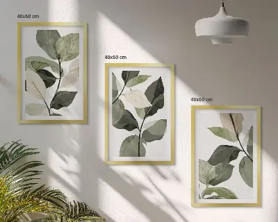 Set di 3 quadri con foglie di piante dipinte in stile boho