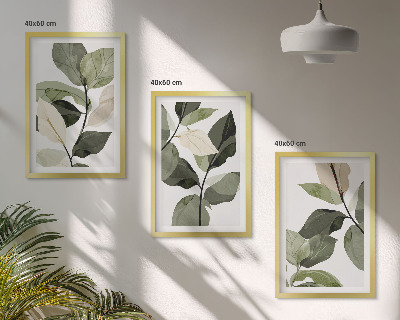 Set di 3 quadri Foglie di piante dipinte in stile boho