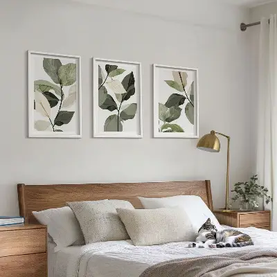 Set di 3 quadri con foglie di piante dipinte in stile boho