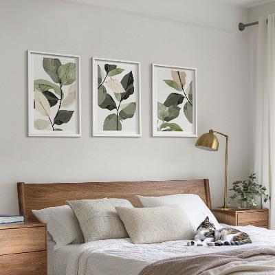 Set di 3 quadri Foglie di piante dipinte in stile boho
