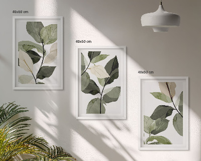 Set di 3 quadri Foglie di piante dipinte in stile boho
