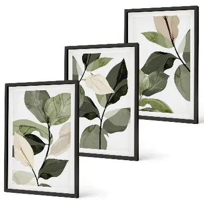 Set di 3 quadri con foglie di piante dipinte in stile boho