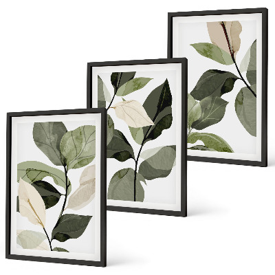 Set di 3 quadri Foglie di piante dipinte in stile boho