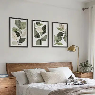 Set di 3 quadri con foglie di piante dipinte in stile boho