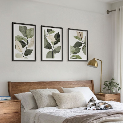 Set di 3 quadri Foglie di piante dipinte in stile boho