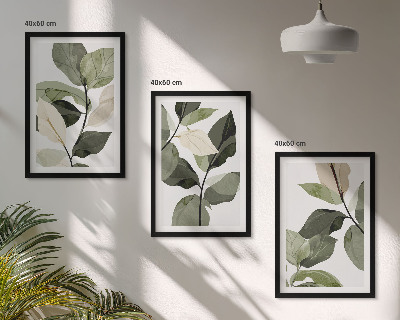 Set di 3 quadri Foglie di piante dipinte in stile boho