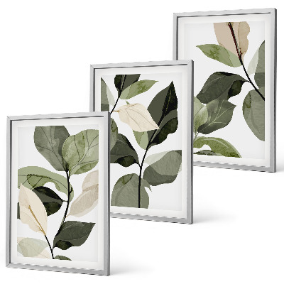 Set di 3 quadri Foglie di piante dipinte in stile boho