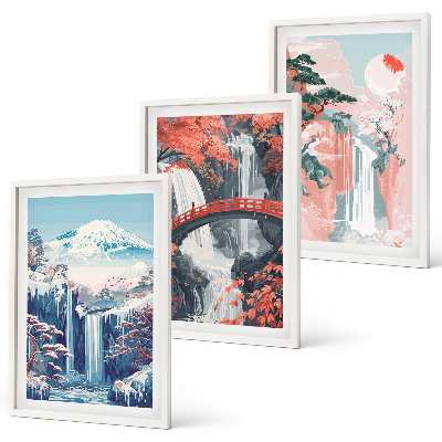 Set di 3 quadri Cascate montagne ponte alberi