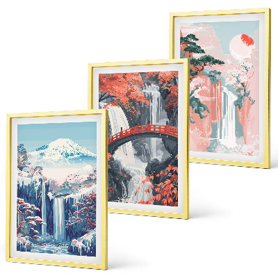 Set di 3 quadri Cascate montagne ponte alberi