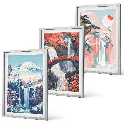 Set di 3 quadri Cascate montagne ponte alberi