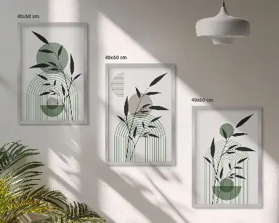 Set di 3 quadri con composizioni di piante in stile bohémien