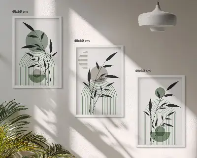 Set di 3 quadri con composizioni di piante in stile bohémien
