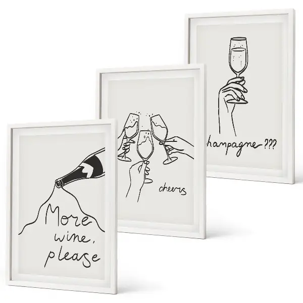 Composizione di quadri con illustrazione stilizzata di champagne