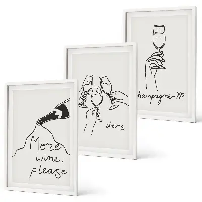 Composizione di quadri con illustrazione stilizzata di champagne