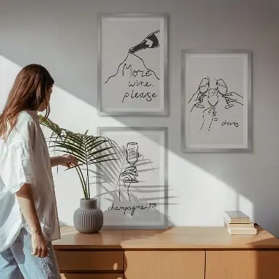 Composizione di quadri con illustrazione stilizzata di champagne