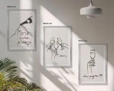 Composizione di quadri con illustrazione stilizzata di champagne