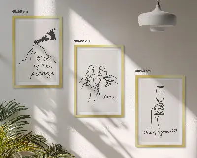 Composizione di quadri con illustrazione stilizzata di champagne