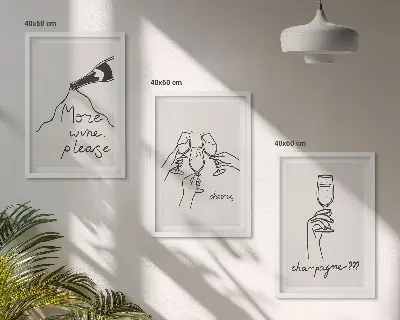 Composizione di quadri con illustrazione stilizzata di champagne