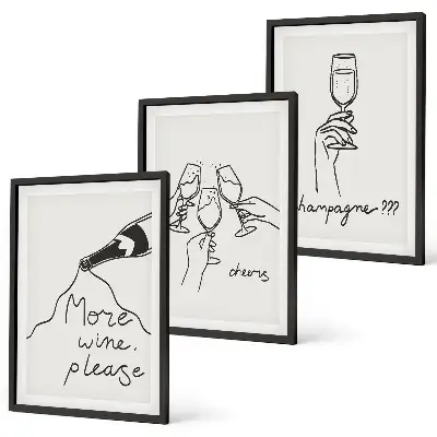 Composizione di quadri con illustrazione stilizzata di champagne