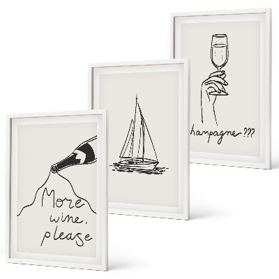 Set di 3 quadri Barca a vela da vino, disegno stilizzato