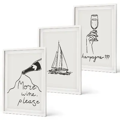 Set di 3 quadri con disegno stilizzato di barca a vela da vino