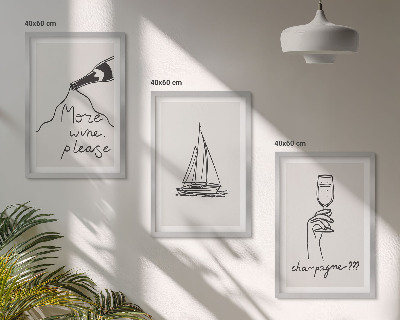 Set di 3 quadri Barca a vela da vino, disegno stilizzato