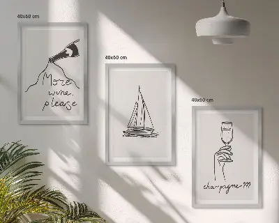 Set di 3 quadri con disegno stilizzato di barca a vela da vino