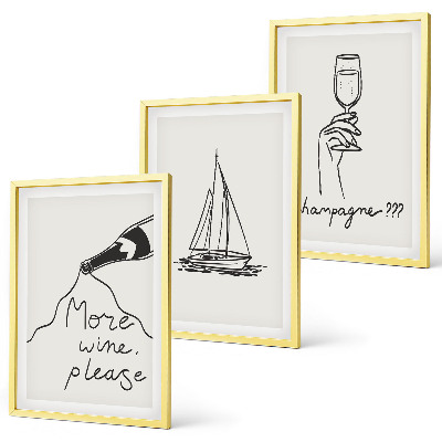 Set di 3 quadri Barca a vela da vino, disegno stilizzato