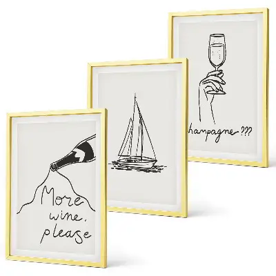 Set di 3 quadri con disegno stilizzato di barca a vela da vino
