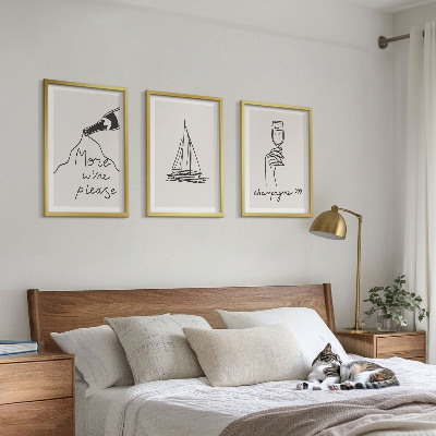 Set di 3 quadri Barca a vela da vino, disegno stilizzato